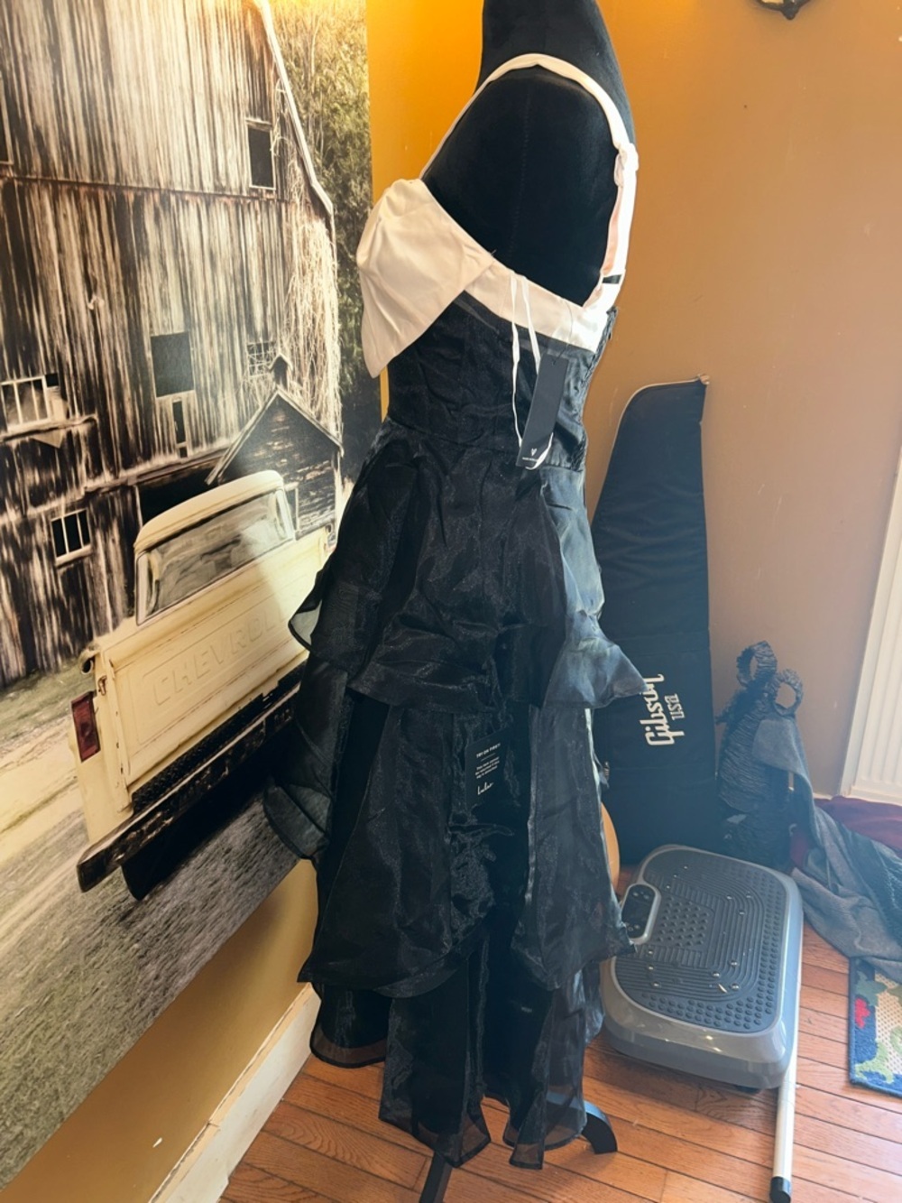 Lulu's Black Strapless Satin Cocktail Dress with Ivory Accent - Picture 3 of 7